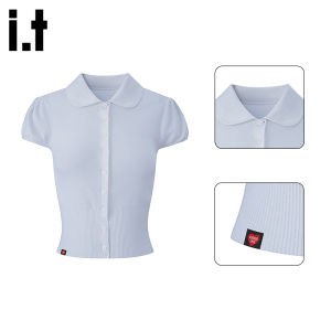 Korean Style Collar Short Sleeve Summer Blouse Single Button