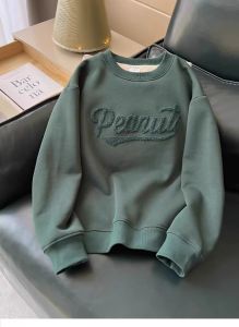 WANGGONGZHU | Ladies Oversize Embroidered Hoodie Sweatshirt Thickened Fleece Casual Fashionable Round Neck Design Sense Autumn Winter New