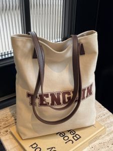 Summer 2025 New Large Capacity Canvas Tote Bag Womens Handbag Commuter Shoulder Bag Casual Shopping Bag Korean Style