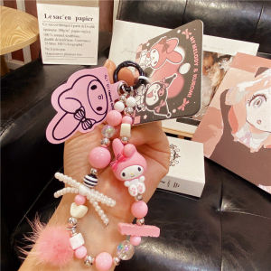 Authentic Sanrio Clow M Melody Bead Necklace Keychain Mobile Phone Charm Portable Anti-Fall Short Wrist Strap Ornaments