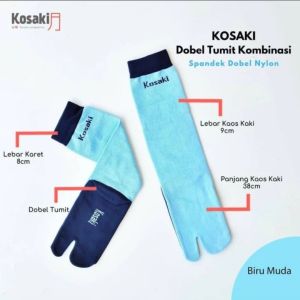 KOSAKI KOMBINASI M Kaos Kaki Muslimah Jempol Panjang Kaos Kaki Premium Dobel Tumit Dobel Nylon-BIRU MUDA