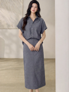 Roey s house | Office Wear & Casual Denim Blue Shirt and Skirt Set