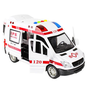 Can open five-door inertial ambulance with sound and light sound effects will tell a story to play a toy model car