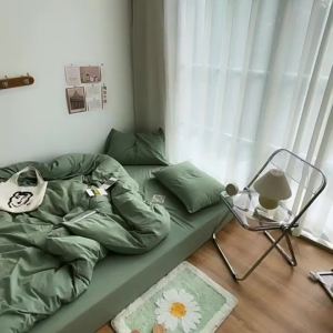 Japanese Simple Solid Color Dormitory Water Washed Cotton Bed Four-Piece Set