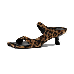 JESSICA SOPHIA | Waterproof Open-back Leopard Print Square Toe Stiletto Slides