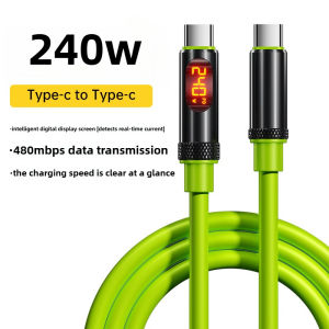 240W Liquid Soft Silicone Data Cable Intelligent Digital Display Phone Charger Cable Type C to Type C Fast Charging Cable For ios15/16