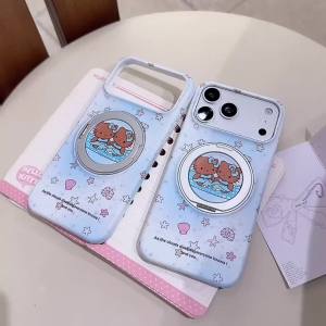 Sanrio | Ốp Điện Thoại iPhone 17/16/15 Pro Max Hình Sao Biển Hoạt Hình Dễ Thương Hello Kitty Bằng Da Đen - Chống Sốc Có Chân Xoay