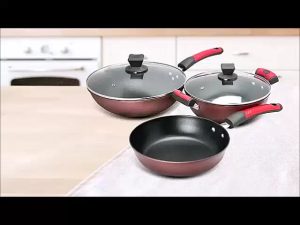 🇸🇬 <LazMall> 𝗧𝗼𝗽 𝗥𝗮𝘁𝗲𝗱 TEEMO Set of 5 Non Stick Cookware Flying Pan Soup Wok With Lids (CW-7101)