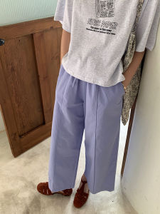 หัวจี้ K330 ผู้หญิงขาตรง กางเกงลำลอง สีม่วง ผ้าฝ้ายสีฟ้า เอวยืดหยุ่น ผ้าฝ้ายเก้าจุดฤดูร้อนใหม่มาถึง