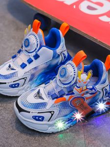 Boys Breathable Glow-in-the-dark Mesh Shoes Summer Rotation Buckle Lighting Nazha Shoes Childrens Bright Light Shoes Male