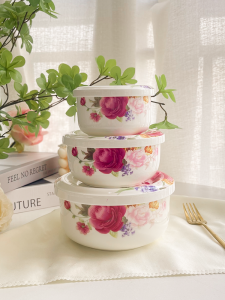 Bát Sứ Có Nắp Đựng Trứng Hấp Dùng Cho Lò Vi Sóng Bộ Ba Món Đựng Thức Ăn Tươi Lâu Bát Đựng Trứng Cỡ Nhỏ