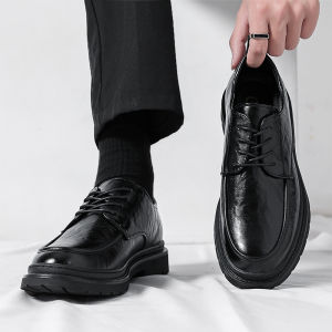 Mens Leather Shoes Casual Wedding Groom Derby Soft Bottom Heightening Autumn Winter New Style Business Casual British Style