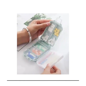 Hộp Thuốc Mini 8 Ngăn Lúa Mạch – Có Ngăn Giữa Rộng Gập Gọn Nắp Kín Chống Ẩm Nhỏ Gọn Tiện Lợi