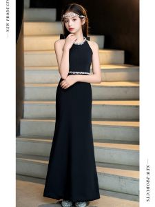 Youth Black Catwalk Dress Girl Classy Mermaid Dress Violin Instrumental Performance Suit Host Performance Piano Instrumental Performance Suit