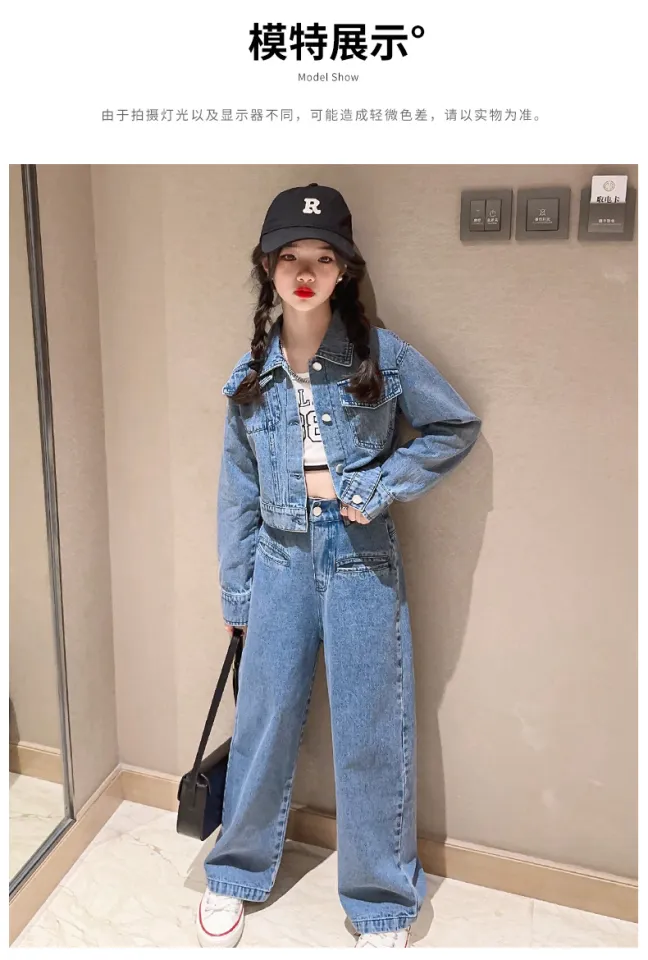 2023 Korean Spring Autumn Teen Girl Denim Fashion Casual Jeans Outfit  Clothes Big Girls Set Kids Girl Suits10 12 t Suit Outfits - AliExpress