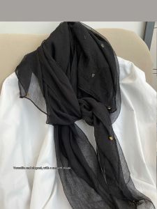 Elegant Light Feather Series Handmade Beads Spring And Autumn Lightweight Women Scarf Shawl Dual Use Cotton Linen Large