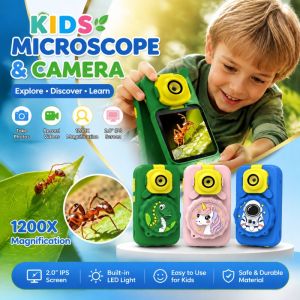 Aitemay 2IN1 Kids Microscope Camera Educational Toy: 1200X Magnification 2.4 LED Light for Outdoor Exploration Early Learning Science Gift