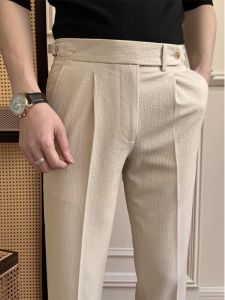 Seersucker Naples Suit Pants Men Classy Silm Casual Pants Summer Pants British Handsome Suit Pants