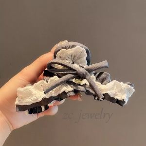 South Korea Niche Style Ins Lace Bow Claw Clip Female High Grade Gray Elegant Back Head Shark Clip Hepburn Style Hair Accessories