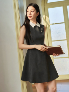 OSA | Intelligent Heiress Style Colorful Collar Waist Slimming Sleeveless Dress