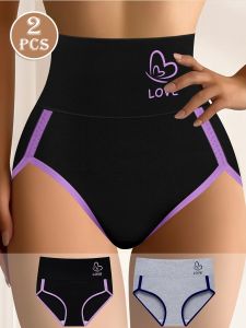 2-Pack Womens High-Waisted Tummy Control Underwear - Elegant Contrast Trim Breathable Triangle Cut Soft Stretch Comfo