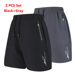 2 Pieces Mens Shorts Zipper Pockets Summer New Short Pants Men Running Jogger Elastic Waist Sports Wear Bottom Gym Fitness Male
