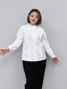 White Long Sleeve Stand Collar Shirt for Women Spring Summer Autumn Large Size Inner Wear Slimming Top Polo Neck Blouse