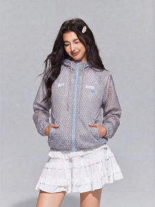 A chock | Translucent Polka Dot Printed Hooded Zipper Jacket