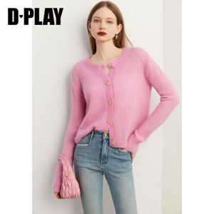 D-PLAY | Áo Sweater Pha Len Mohair Mềm Màu Hồng Đẹp