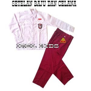 SETELAN SERAGAM SEKOLAH SD MERAH PUTIH LAKI LAKI BAJU PANJANG CELANA PANJANG LENGKAP