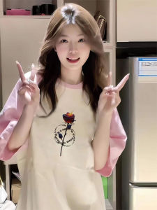 Loose Cotton Short Sleeve T-Shirt Korean Style Printed Casual Summer Top for Junior And High School Students