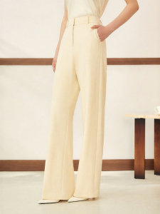 Winter High-Count Merino Wool Blend Straight Leg Trousers