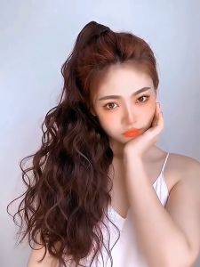 Tooyoo Wig Corn Curly Ponytail Hair with Clip Ironing Curl Natural Fluffy High Ponytail Wig