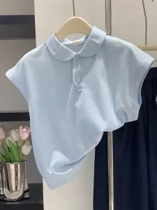 Big Sale Leak-Picking ~ OEM Goods Big Brand Flying Sleeve Col Claudine Top Stylish Niche Style Polo Shirt Shoulder Short Sleeve T-Shirt