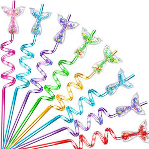 8pcs 26cm Love Heart/Mouse/fishtail/unicorn Straw Plastic Helical Drinking Tube Reusable Eco Straws Birthday Wedding Party Decor