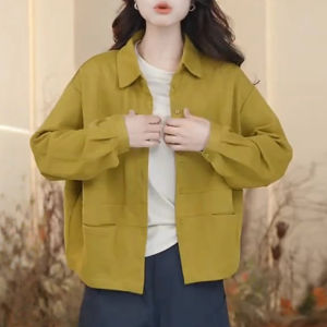 Elegant Yellow JacketWomens 2025 Autumn New SolidColorPolo Collar BreathableFashionable TopComfortable Long Sleeve Shirt