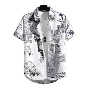Áo Sơ Mi Nam In Họa Tiết Kiểu Dáng Rộng Rãi Mặc Đi Biển Chất Liệu Polyester Pha Elastane Tay Ngắn Cổ Điển Size Lớn