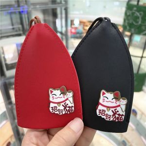 กระเป๋าใส่กุญแจแบบพับได้ กระเป๋าใส่ของแบบพกพาสำหรับผู้ชายและผู้หญิง ปกป้องได้ตลอด ดีไซน์การ์ตูน หนังวัวใหม่ ปิดด้วยซิป