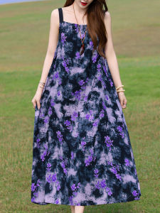 Elegant Cotton Silk Dress for Women Summer New Arrival Outdoor Young Style Beach Dress Flattering Long Crewneck Pullover