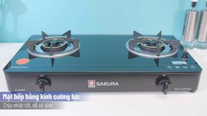 Bếp ga Sakura SA-2375GB-Chính hãng trưng bày -Mặt bếp: Kính cường lực Đầu đốt:Đầu đốt tiết kiệm gasChất liệu Đồng Số lượng đầu hâm:Có cả 2 bếp