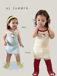 Summer New KT Cat Strap Dress Baby Girl Vest Skirt Korean Cartoon Skirt Cotton Soft Washable Breathable round Neck Dress