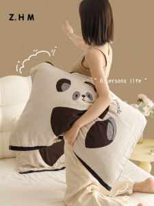 Cute Panda Cotton Pillowcases Mens Anti-Head Oil Towel Pads Pure Cotton Muslin Pillow Towels Pair New 2025 Style Bedding