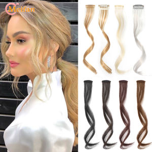 MEIFAN Synthetic Long Natural False Fringe Bangs Clip in on Front Side Fringe Hair Extension Middle Part Fake Fringe for Women