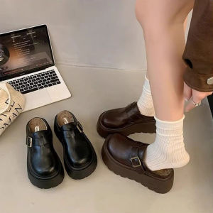 JIFANPAUL | Giày Lười Nữ Tăng Chiều Cao Phong Cách Retro Có Lót Len Ấm
