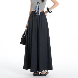 QIAOMIDUO | Summer Thin Drapey Quick Dry Apricot Wide Leg Skirt Pants Women Light Cotton Linen Casual Long Mountain Pants Skirt