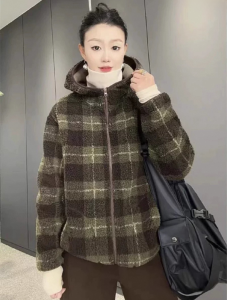 Trendy Slim Fit Plaid Fleece Hooded Jacket