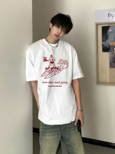 White Pure Cotton Short Sleeve T-Shirt for Teenage Boys Casual American Style Summer Fashion Brand Breathable Printed round Neck