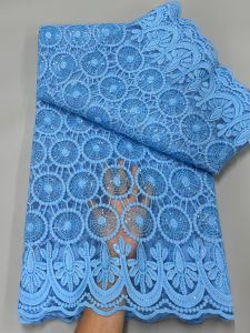 Sky Blue African Lace Fabric 2025 Nigerian French Milk Silk Mesh Sequins Lace Fabric For Wedding Party Dress Materials