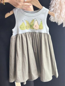 New 2024 Princess Style Pure Cotton Vest Dress for Girls Summer Cartoon Print Matching Tank Top And Skirt Sweet Versatile Patchwork