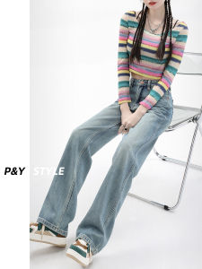 High Waist Slim Wide Leg Jeans Womens Summer Straight Loose Slimming Thin Hanging Sensation Floor-Length Pants